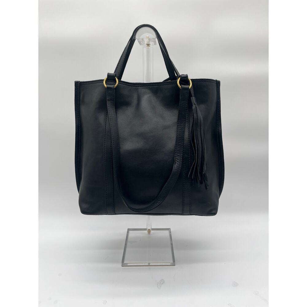 MARGOT Black Leather Tote Bag with Tassel Charm - Picture 3 of 9